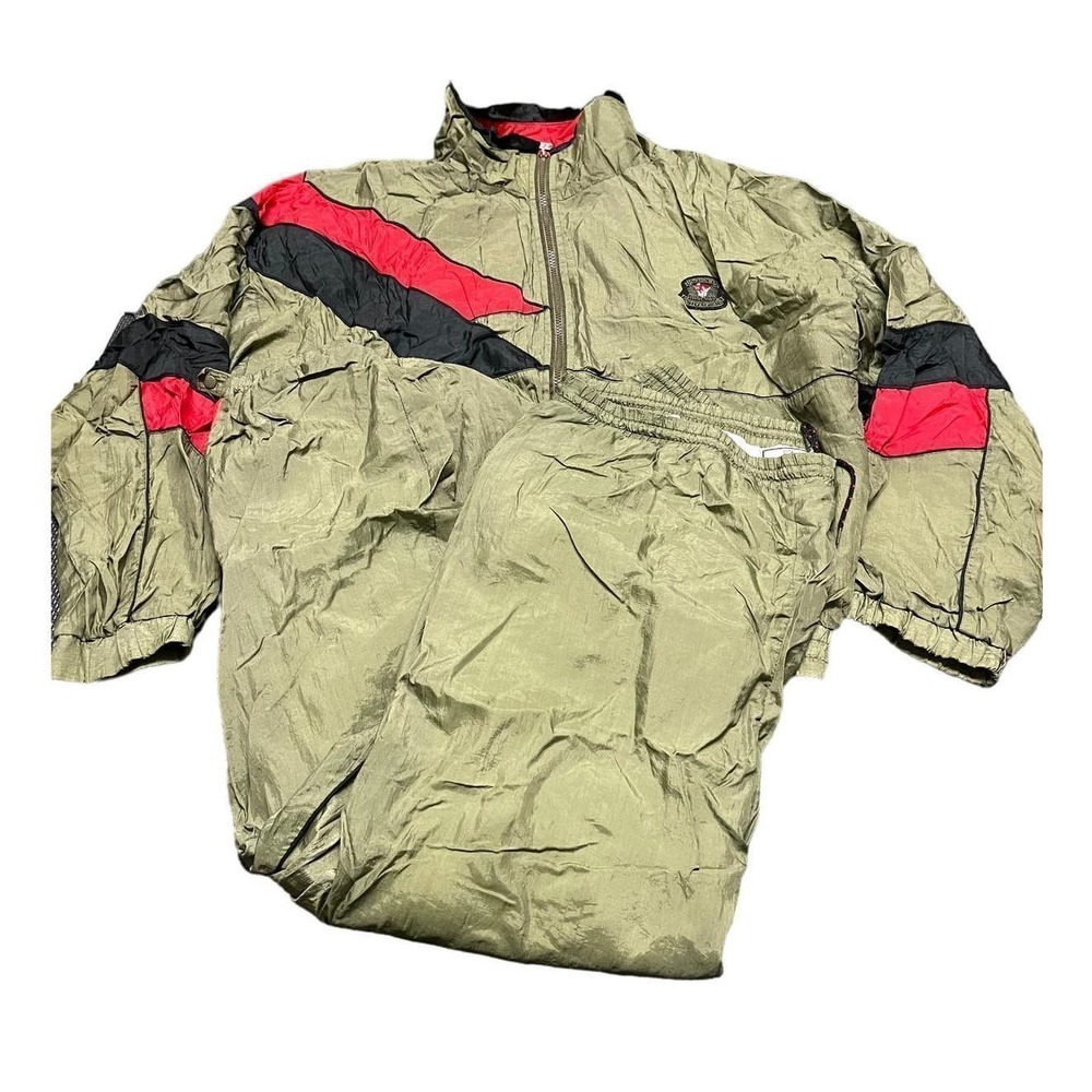 VTG Givenchy Activewear Mens Windbreaker Suit Jacket/Pants Track Size 2XL Green